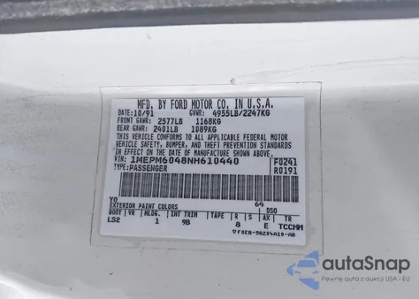 1992 Mercury Cougar Ls z USA, uszkodzony, nr VIN 1MEPM6048NH610440